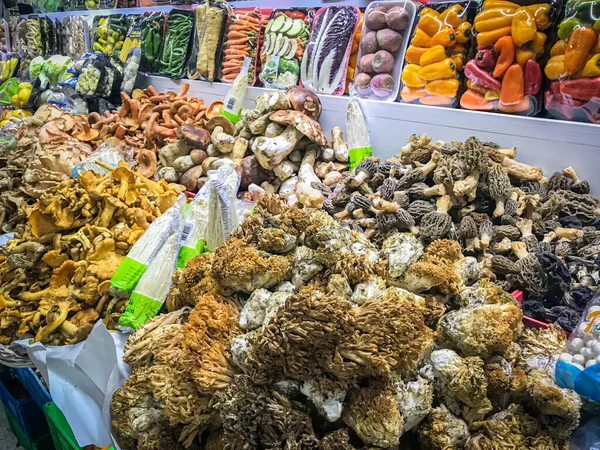 Variedade Cogumelos Comestíveis Exóticos Embalados Para Venda México — Fotografia de Stock