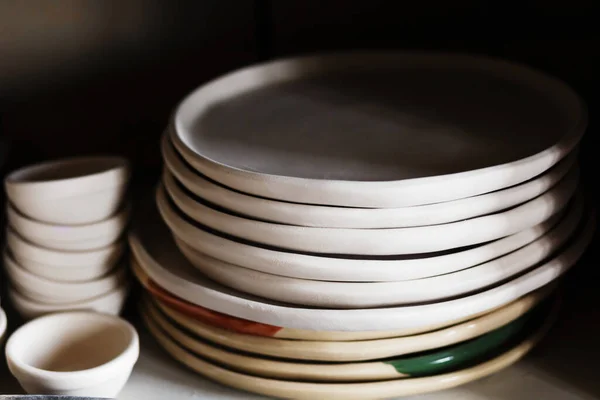 Ceramic Tableware Stands Shelves Pottery Workshop — Stock Photo, Image