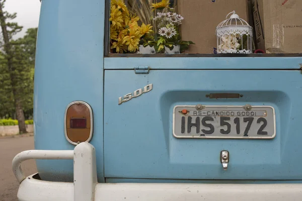 Parte Trasera Vendimia Volkswagen Camper Vans Utilizado Como Tienda Flores — Foto de Stock