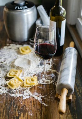Handmade with love, pasta making and sipping wine clipart