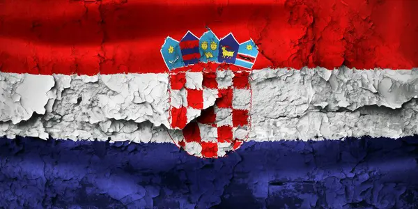 Grunge Kırık Duvarda Hırvatistan Bayrağının Görüntüsü Stok Resim