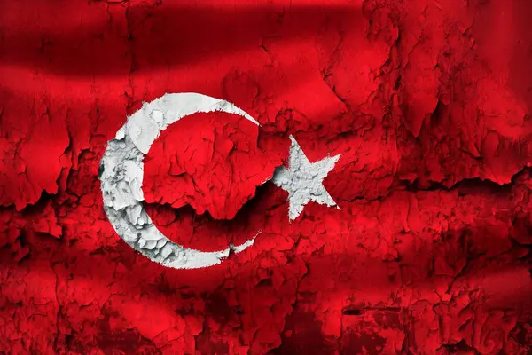 Grunge Çatlamış Duvarında Boyutlu Bir Türkiye Bayrağı - Stok İmaj