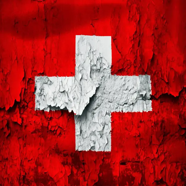 Kırık Duvarda Sviçre Bayrağı Stok Resim