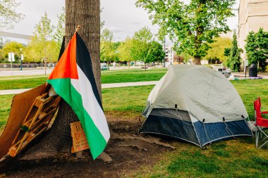 Boise Devlet Üniversitesi çadır şehri öğrencisinin protesto bayrağı