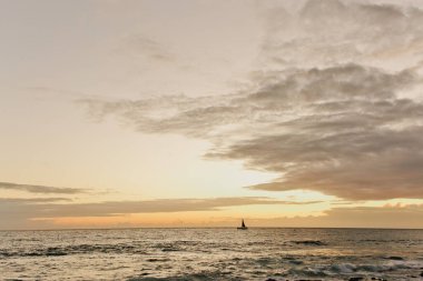 Tropikal Hawaii Adası 'nda Günbatımında Tekne Yelkenleri