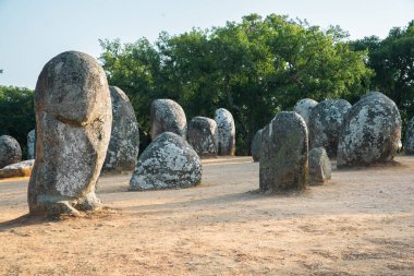 Evora, Portekiz, Ağustos, 30 2015. Cromlech dos Almendres.