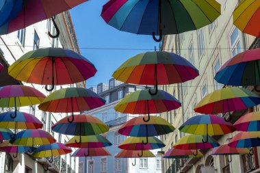 Şemsiyeler Pembe Sokak Lizbon Portekiz