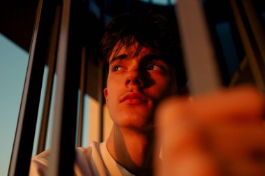 Gün batımında genç birinin portresi