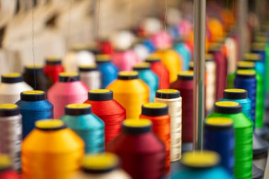 Satırlarda renkli iplik maketleri