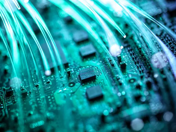 stock image AI Data Technology, Fibre optics carrying data from a computer