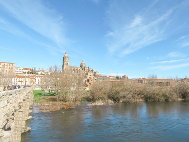 Katedral ve Tormes Nehri ile Salamanca manzarası