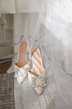 White wedding shoes with pearls clipart