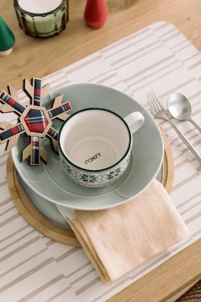 stock image Table Set for Christmas with Holiday Mug