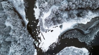 Aerial view of Lover's Leap in Elora, Ontario, covered in snow clipart