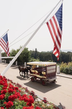 Mackinac Adası 'ndaki Grand Hotel' de at arabası.