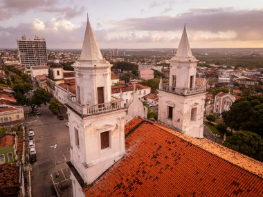 Beautiful aerial view to old historic church building clipart