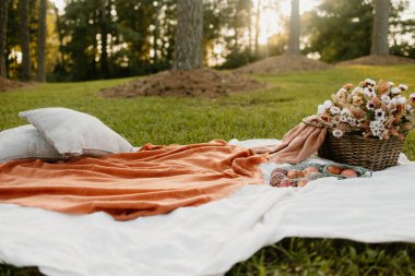 Doğada rahat bir piknik battaniyesi