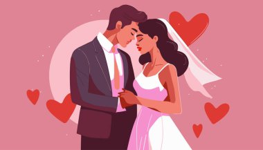 Evlilik teklifi yarı düz renk raster karakterler