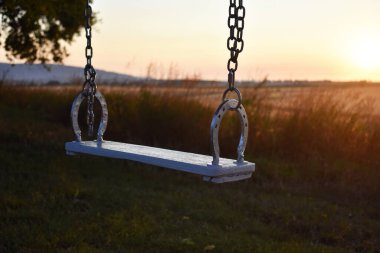 Horseshoe Swing Looking Over a Field of Wheat on a Farm in Idaho clipart