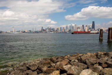 Seattle ufuk çizgisindeki Puget Sound 'a bak