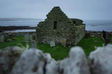 Stone ruins of St. Mary's church, Rousay, Orkney, Scotland clipart