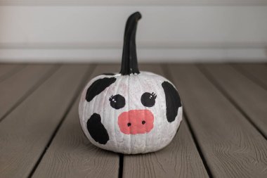 İnek gibi boyanmış balkabağı.