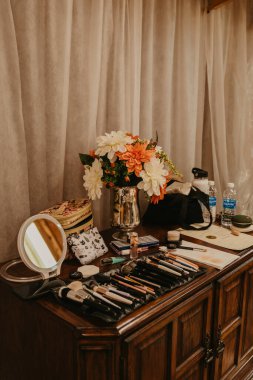 Makeup setup for wedding day makeup clipart