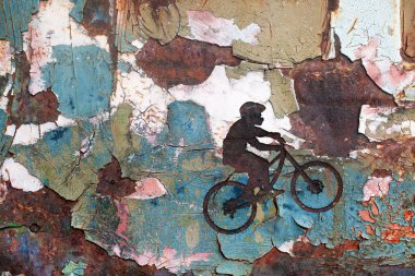 Mountain biking in a rough abstract world clipart