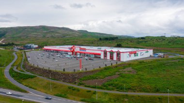 Aerial view of large commercial building clipart