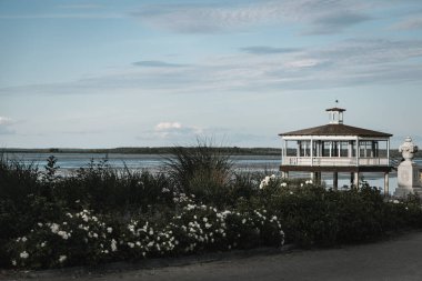 Wooden terrace on the water clipart