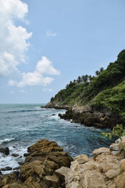 Oaxaca, Meksika 'nın güzel tropikal bir manzarasında bulunan Idyllic mavi plajı.