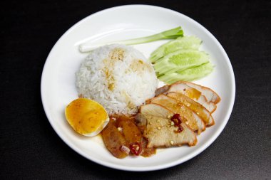 Close-up view of Barbecue Pork Rice in plate clipart