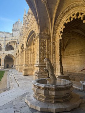 Fountain and Arches at Jeronimos Monastery in Lisbon, Portugal clipart