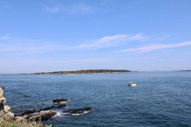 Tekne sahilde huzur içinde yüzüyor.
