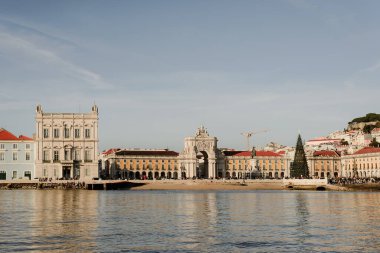 Lisbon main Square and Christmas Tree seen from Tagus River clipart