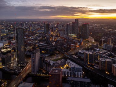 Manchester Deansgate Meydanı ve Castlefield 'da Gün Doğumu