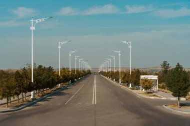 Kenarlarında birkaç ağaç olan uzun, boş bir yol.