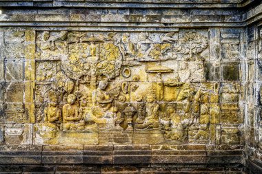 Bas reef, Borobudur Budist tapınağı, Java