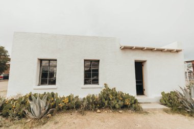 Marfa, Teksas 'ta agave bitkileri olan beyaz alçıdan sabun dükkanı..