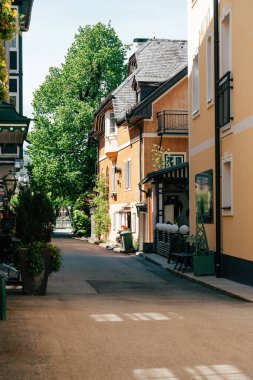 Bad Ischl 'de büyüleyici bir sokak. Canlı binaları ve yeşili var.