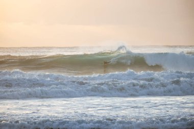 Vücut sörfçüsü Avustralya 'daki Manly Beach' te gün doğumunu yakalıyor.