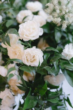 Süslü beyaz güller süsleme düzeninde