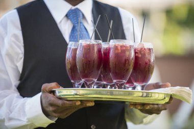 Sunucu Sunar Soğuk Kırmızı Sangria Açık Hava Olayında