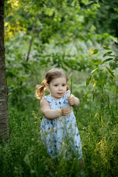 Küçük kız elinde bir tutam çimen tutuyor..