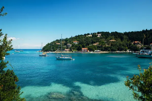 Yelkenli ve yemyeşil tepeli Tranquil Bay