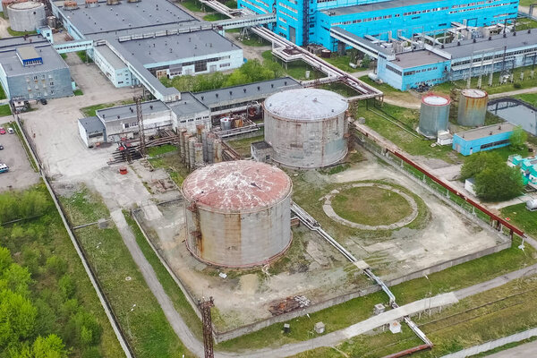 two old steel fuel tanks View from above.