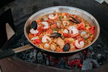 Seafood Paella Over Open Fire
