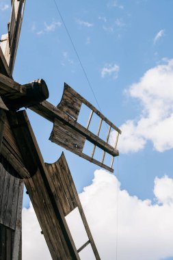 Closeup of old wooden windmill blade