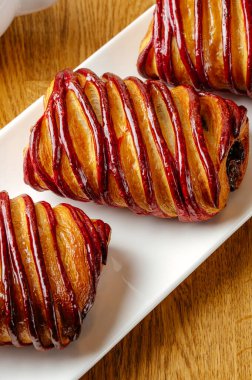 Chocolate puff pastry macro photo