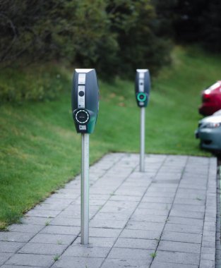 Electric charging poles in modern setting